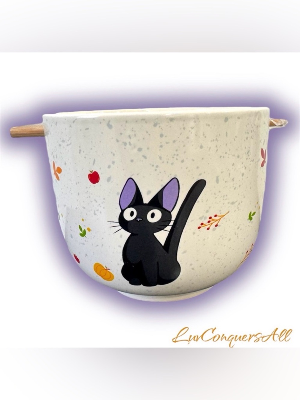 Studio Ghibli Kiki's Delivery Service Jiji Fall Icons Ramen Bowl With Chopstick